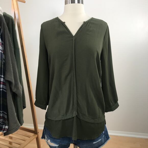 41 Hawthorn • Erland Contrast Hem Blouse Olive - Picture 2 of 8